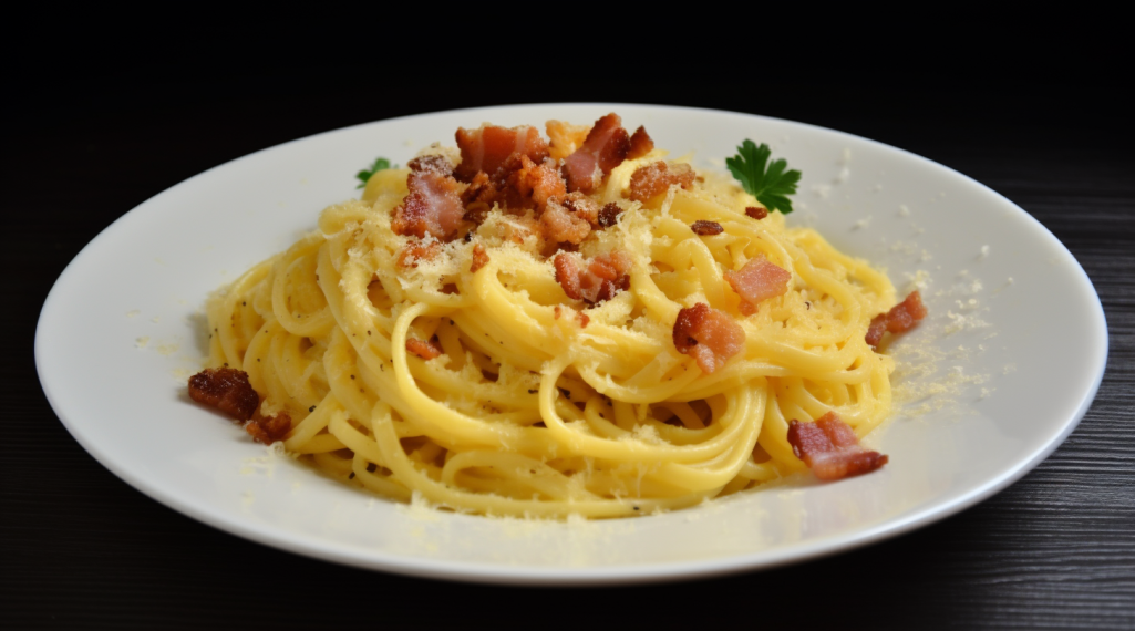 Carbonara com Bacon Crocante e Ovos. Legitima Cozinha Italiana