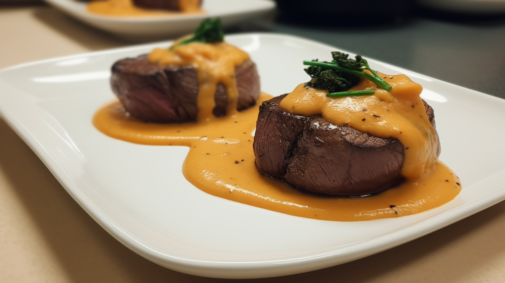 Receita de Filet Mignon com Molho de Trufas Brancas e Purê de Batata-doce: Prato Gourmet Fácil 2 Receita de Filet Mignon com Molho de Trufas Brancas e Purê de Batata-doce: Prato Gourmet Fácil