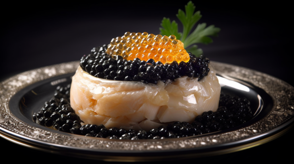Robalo Assado com Molho de Champagne e Caviar