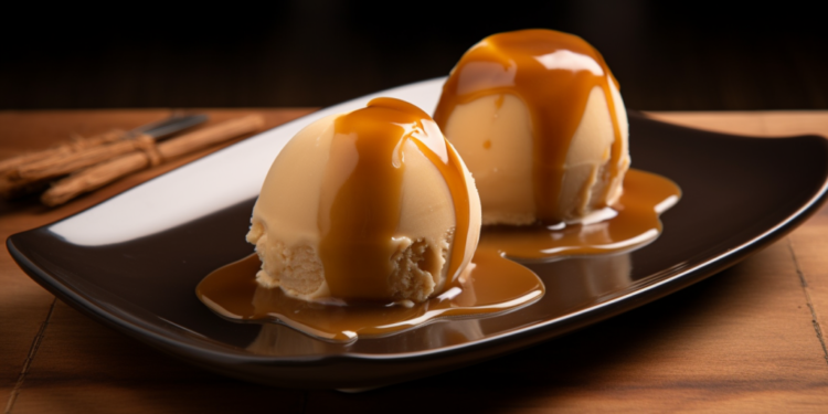 Sorvete de Baunilha com Calda de Caramelo. Delicia de Tratamento