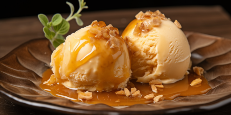 Sorvete de Baunilha com Calda de Caramelo. Delicia de Tratamento 2 Sorvete de Baunilha com Calda de Caramelo. Delicia de Tratamento