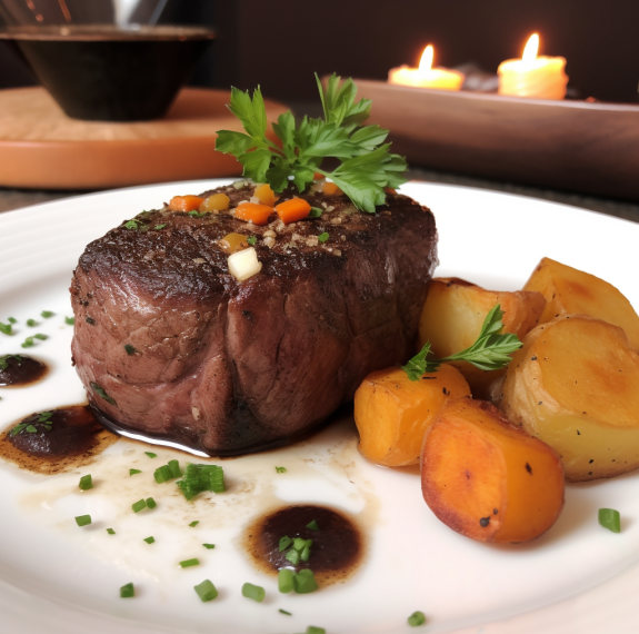 Filet Mignon ao Molho de Cogumelos Selvagens e Purê de Batata Trufado